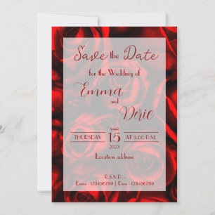 Invitación Rosas Rojas Modernas con Textos Rojos Guarden la F