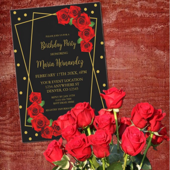 Invitación Rosas Rojas Negra y Cumpleaños de Oro (Subido por el creador)