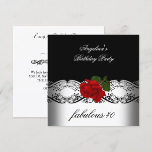 Invitación Rosas Rojas Negras Blancas Fiesta de Cumpleaños Fa