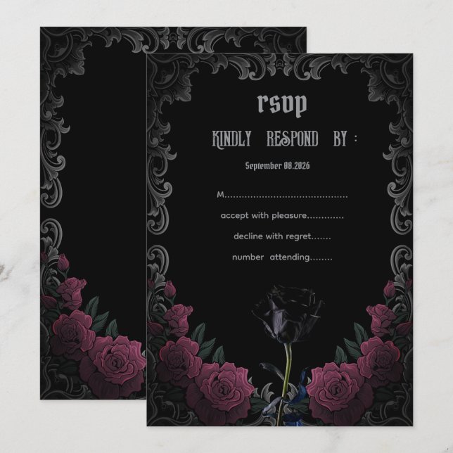 Invitación Rosas rojas negras góticas RSVP (Anverso / Reverso)