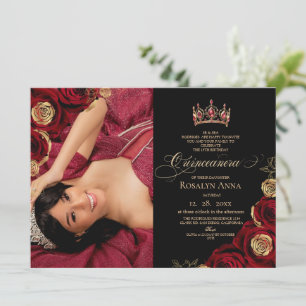 Invitación Rosas rojas negras Princesa Quinceañera