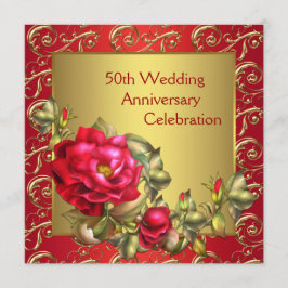 Invitación Rosas Rojas Oro 50 Aniversario de Boda
