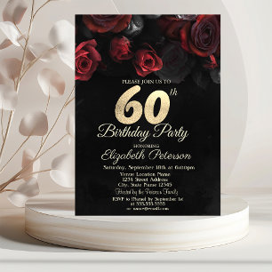 Invitación Rosas Rojas Oro Negro Cumpleaños 60