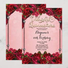 Invitación Rosas Rojas Oro & Rosa Quinceañera Fiesta de 15 añ