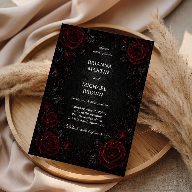 Invitación Rosas rojas oscuras góticas elegantes (Subido por el creador)