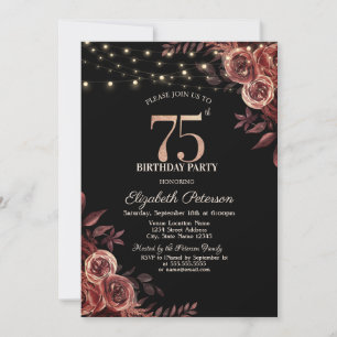 Invitación Rosas Rojas Oscuras, Rayas de cuerda Black 75th Bi