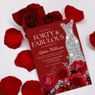Invitación Rosas Rojas Plata Diamante vestido 40 Fiesta de cu