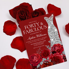 Invitación Rosas Rojas Plata Diamante vestido 40 Fiesta de cu