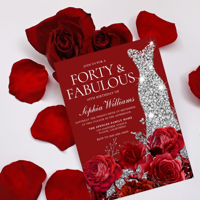 Invitación Rosas Rojas Plata Diamante vestido 40 Fiesta de cu (Subido por el creador)