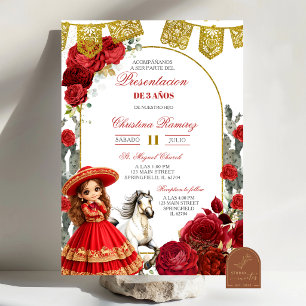 Invitación Rosas Rojas Presentación Mexicana Charra de 3 Años