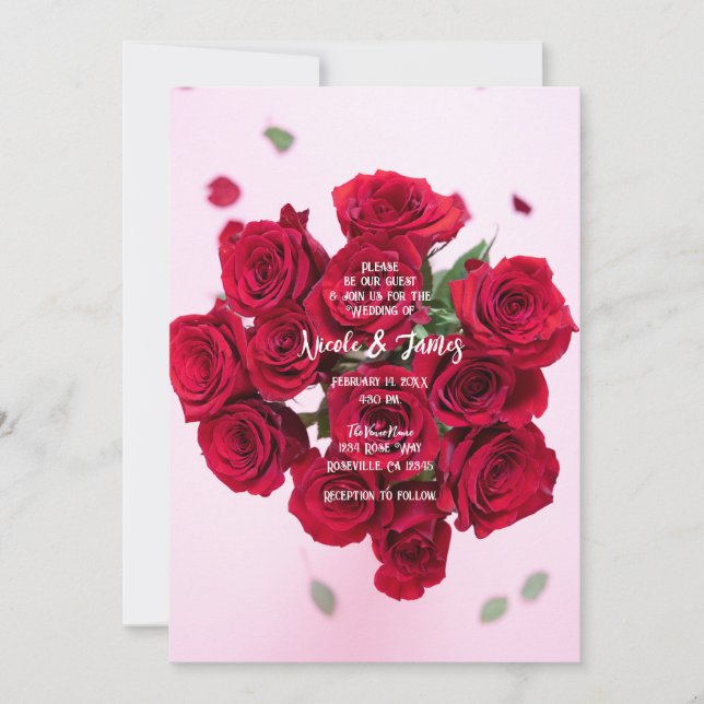 Invitación Rosas Rojas Ramo Floral Romántico Boda (Anverso)