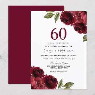 Invitación Rosas Rojas Románticas 60º Aniversario de Boda