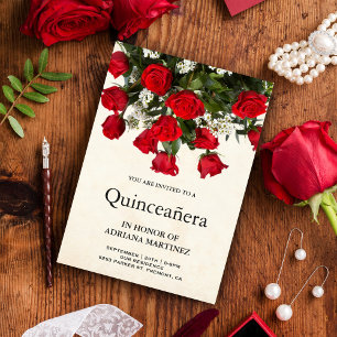 Invitación Rosas Rojas Románticas Bouquet Quinceañera