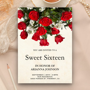 Invitación Rosas Rojas Románticas Bouquet Sweet Sixteen