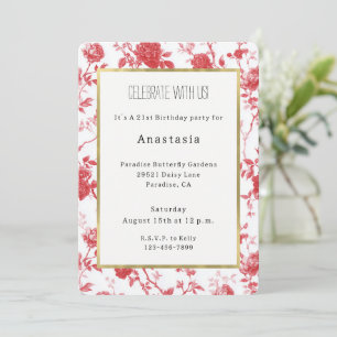 Invitación Rosas Rojas Románticas Cumpleaños Floral