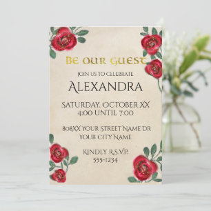 Invitación Rosas Rojas sobre Papel Pergamino