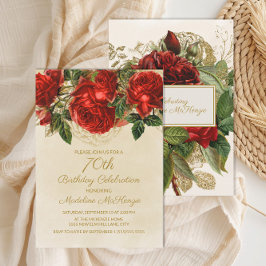 Invitación Rosas Rojas Vintage Elegantes Cumpleaños 70