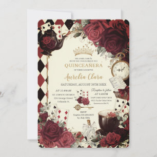 Invitación Rosas Rojas Vintage Quinceañera de Alicia en el Pa