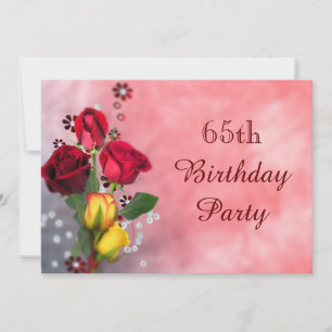 Invitación Rosas rojas y amarillas chic para 65 cumpleaños