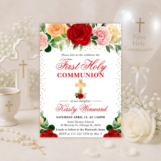 Invitación Rosas Rojas y Amarillas Primera Comunión (Subido por el creador)