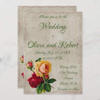 Invitación rosas rojas y amarillas vintage personalizadas