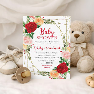 Invitación Rosas Rojas y Anaranjadas & Marco Dorado Baby Show