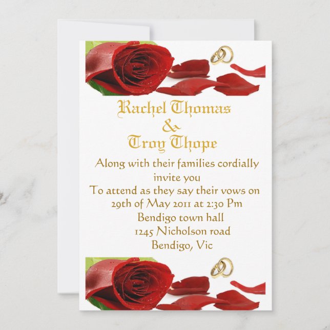 Invitación Rosas rojas y anillo boda (Anverso)
