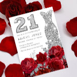 Invitación Rosas rojas y bata plateada Fiesta de cumpleaños 2<br><div class="desc">Invitación de fiesta de cumpleaños 21ª con Roses rojos y bata plateada Véase colección coincidente en Nest Store y Nest</div>