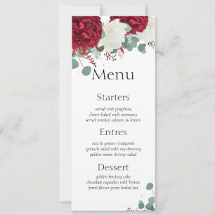 Invitación Rosas rojas y blancas 15 bodas Carta de menú