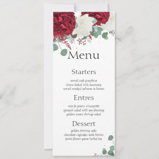Invitación Rosas rojas y blancas 15 bodas Carta de menú