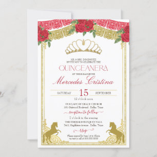 Invitación Rosas Rojas y Caballos Oro de Carro Occidental Qui