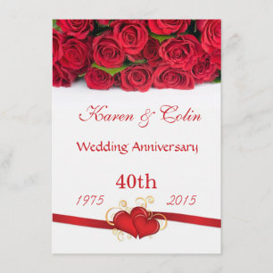 Invitación Rosas rojas y corazones 40 Aniversario de Boda
