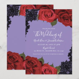 Invitación Rosas Rojas y Encaje Negro Elegancia Morada para B
