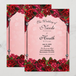 Invitación Rosas Rojas y Glamour Rosa Boda