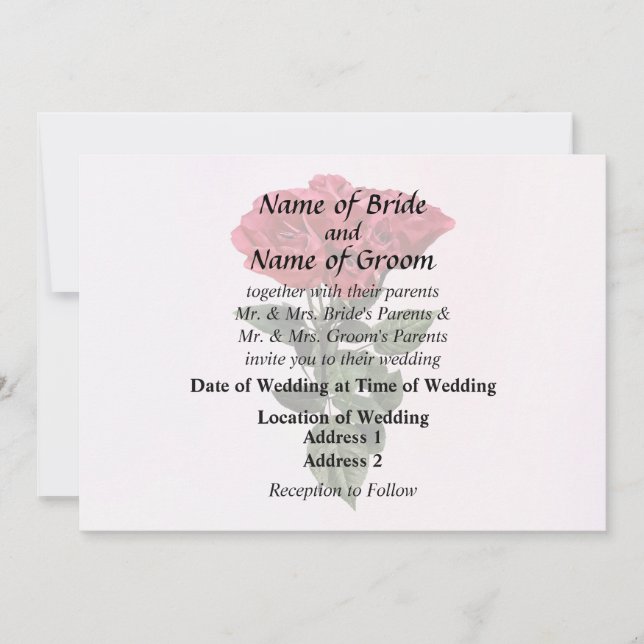 Invitación Rosas Rojas y Hojas (Anverso)