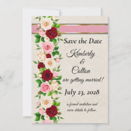 Invitación Rosas rojas y rosadas elegantes con boda de oro