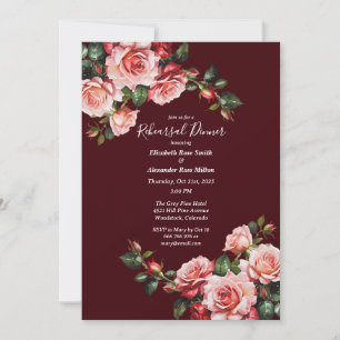 Invitación Rosas rojas y rosadas oscuras y melancólicas Cena 