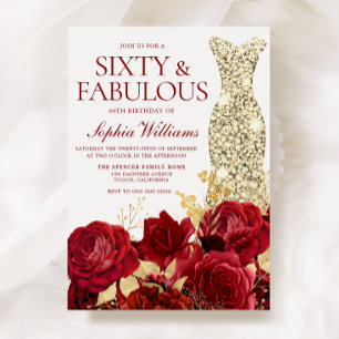 Invitación Rosas Rojas y Textos Vestidos de Oro Fiesta de Cum