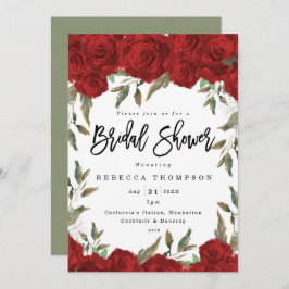 Invitación rosas rojas y vegetación boho moderna ducha de nov