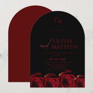 Invitación Rosas Rojo Burgundy Negro Boda