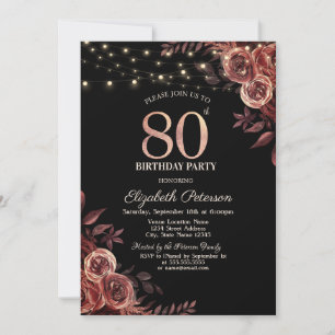 Invitación Rosas Rojo Oscuro, Luces de Cadena Negras Cumpleañ
