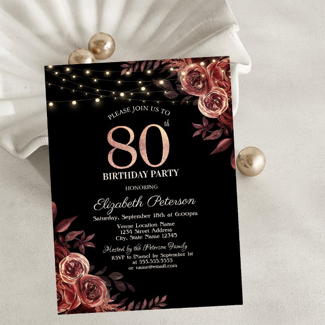 Invitación Rosas Rojo Oscuro, Luces de Cadena Negras Cumpleañ (Subido por el creador)