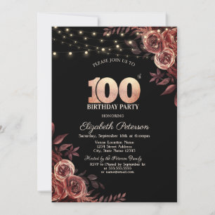 Invitación Rosas Rojo Oscuro,Luces de Cadena Negras Cumpleaño