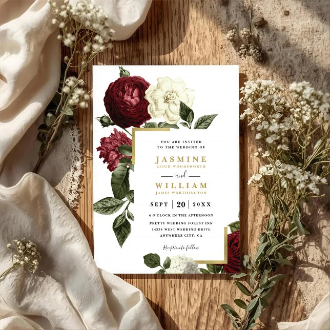 Invitación Rosas Rojo Vino Rústico País Código QR Boda (Subido por el creador)
