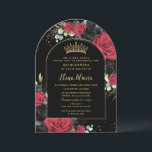 Invitación Rosas rojos negros floral Quinceanera dulce 16 arc<br><div class="desc">Añada un toque de elegancia a su ocasión especial con nuestras lujosas invitaciones en arco floral de rosas negras y rojas, con una corona de princesa dorada, un marco de arco dorado y detalles de oro refinados. Ideal para quinceañeras, dulces 16, 18 cumpleaños, bailes de debutantes y otras celebraciones de...</div>