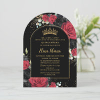Rosas rojos negros floral Quinceanera dulce 16 arc