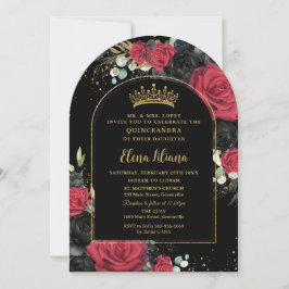 Invitación Rosas rojos negros floral Quinceanera dulce 16 arc