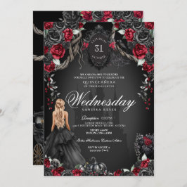 Invitación Rosas rojos negros Quinceanera Halloween gótico