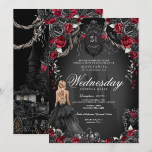 Invitación Rosas rojos negros Quinceanera Halloween gótico