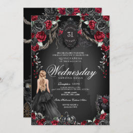 Invitación Rosas rojos negros Quinceanera Halloween gótico